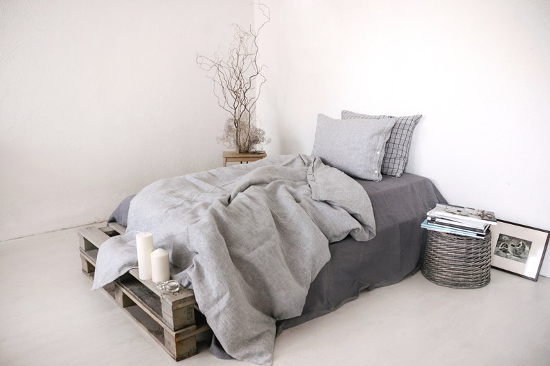 Linen duvet cover grey with flap, buttons, Home decor, Lithuanian linen, Soft linen bedding image 1