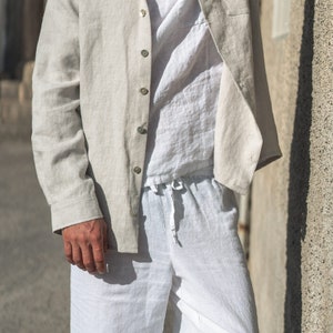Camicia da uomo in lino - Manica lunga. Giacca estiva in lino spesso. Morbida e traspirante. Stile casual.