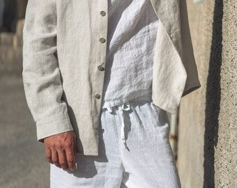 Thick linen: Long-Sleeve Classic Linen Shirt / Summer Jacket for Men