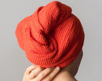 Double-Layered Orange Linen Waffle Weave Hair Towel Turban - Luxurious Gift for Women