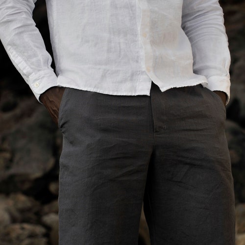 Men's Washed Soft Linen Shorts With Pockets and Button - Etsy