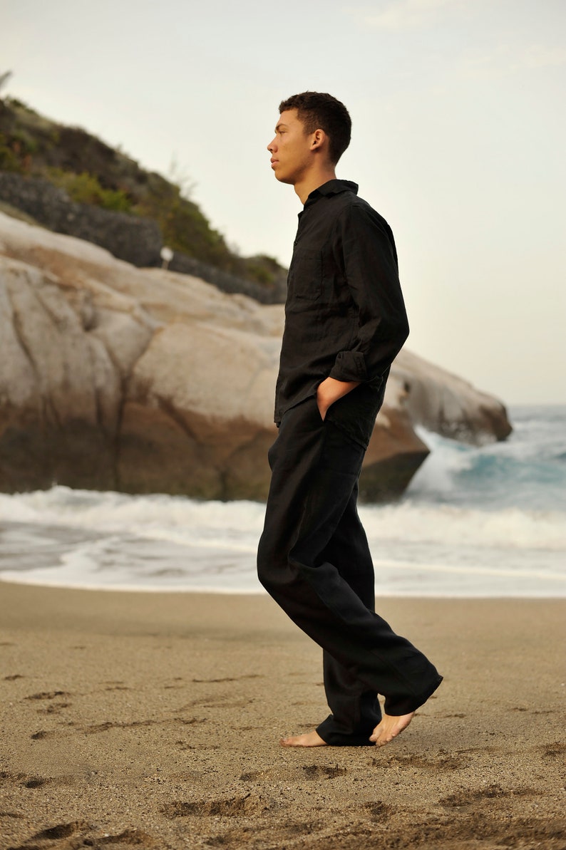 Men's Linen Shirt and Pants Set. Lightweight Summer Outfit. Casual & Classic. Soft Washed Linen. Clothing for men. immagine 2