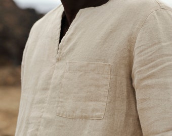 Tuta Uomo 2 Pezzi Primavera/Estate In Cotone E Lino - Camicia E Pantaloni Con Maniche Arrotolate