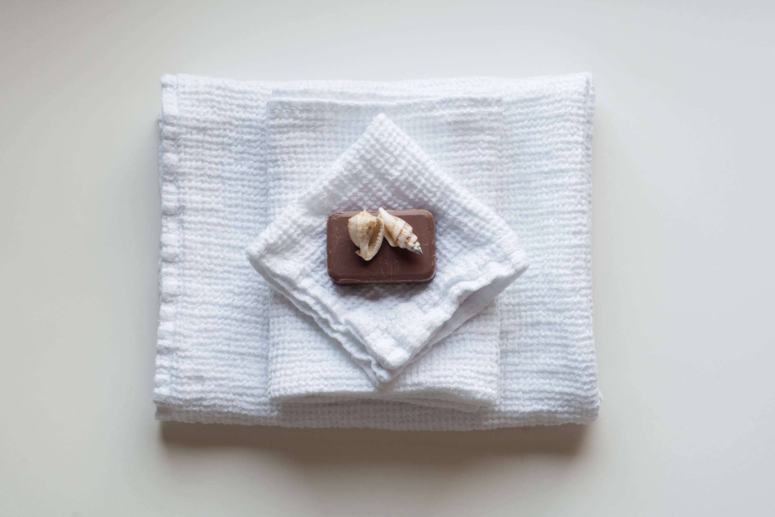 ライトブルーのリネンワッフル織りバスタオル3枚セット：バスタオル