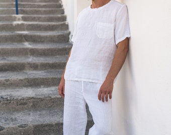 Men's Linen T-Shirt and Pants Set for Casual Comfort
