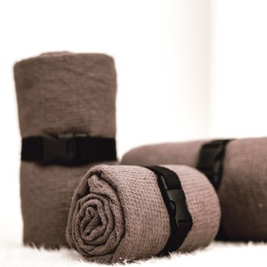Linen Travel Towel – Brown Small Waffle Linen. Quick-Dry Lightweight Towel. Compact Eco-Friendly. Gift for travel lovers image 2