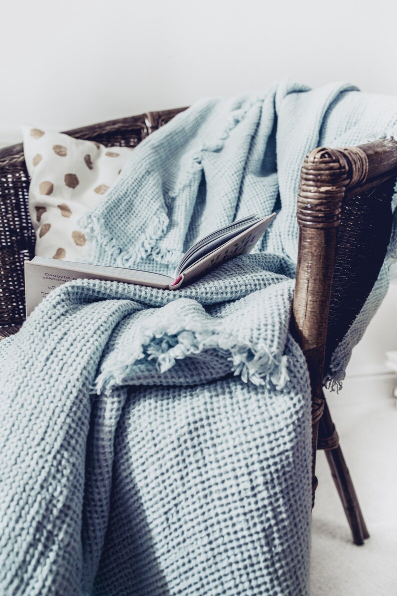 Light Blue Linen Blanket Linen Throw Linen Bed Cover Linen Etsy