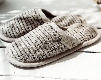 Natural Soft EXCLUSIVE Linen and Cotton Home  / Sauna / Bath / SPA Slippers Rough, Massage effect, Handmade slippers