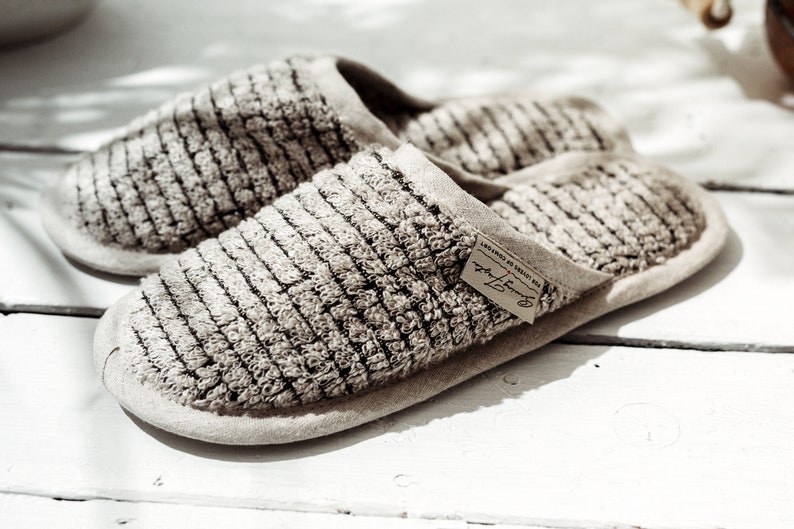 Pure Comfort: Handmade Linen and Cotton Slippers for Home, Sauna, Bath, and Spa image 1