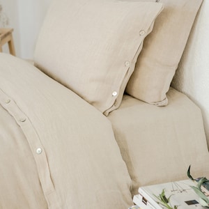 Draps de linge purs couleurs naturelles de linge /off-white, draps plats de linge, draps ajustés de linge, décor à la maison, linge lituanien, literie molle de linge