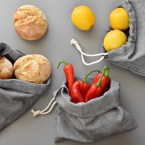 Linen food storage bag. Washed soft linen bread bag with drawstring. Natural stonewashed linen reusable kitchen bag . Linen bread keeper
