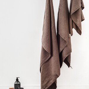 Linen Travel Towel – Brown Small Waffle Linen. Quick-Dry Lightweight Towel. Compact Eco-Friendly. Gift for travel lovers image 3