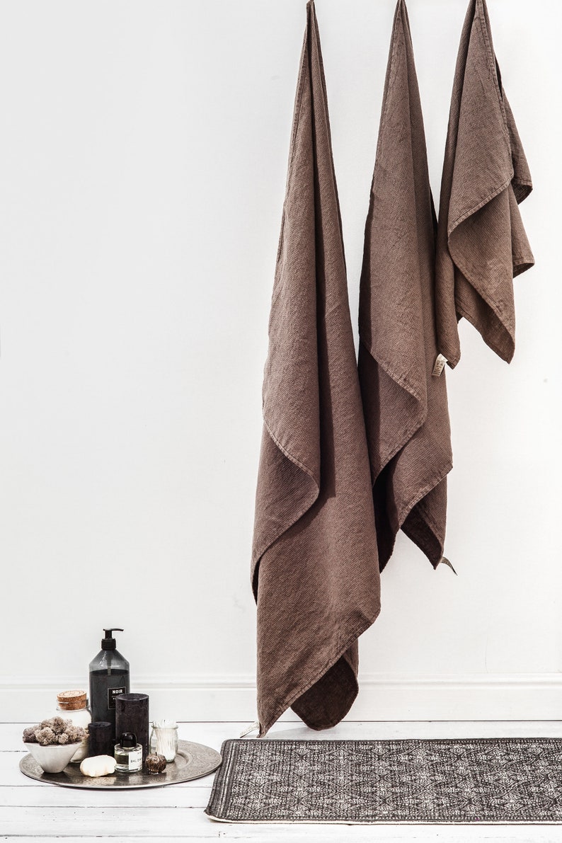 Linen Travel Towel – Brown Small Waffle Linen. Quick-Dry Lightweight Towel. Compact Eco-Friendly. Gift for travel lovers image 3
