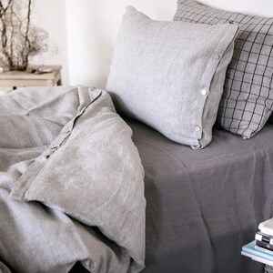 Linen duvet cover grey with flap, buttons, Home decor, Lithuanian linen, Soft linen bedding image 2