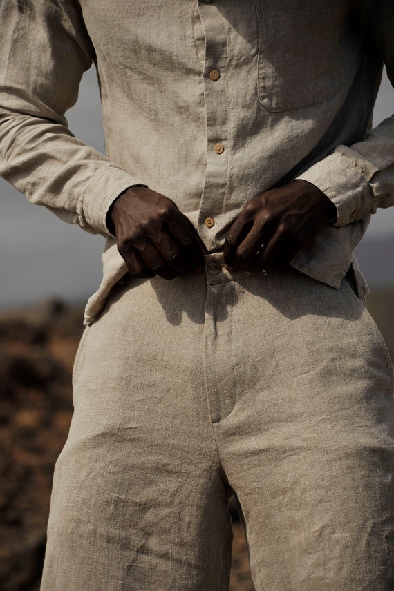 Men's Linen Pants With Pockets Natural Linen Pants - Etsy Israel