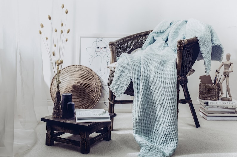 Light Blue Linen Blanket Linen Throw Linen Bed Cover Linen Etsy