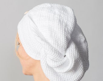 Double-Layered White Linen Waffle Weave Hair Towel Turban - The Perfect Gift for Women