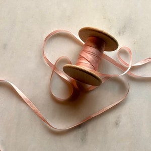 New 1/8 Narrow Pink Silk Ribbon for craft, wedding invitations, floral details and flat lay styling image 1