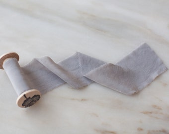 Hand dyed silk ribbon | hand made and naturally dyed | Fog gray | for weddings, craft + photography details