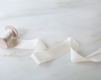 Meringue, ivory silk ribbon 1" wide | handmade + hand dyed for wedding flowers, invitations, wands, lei, bows, wreaths + flat lays