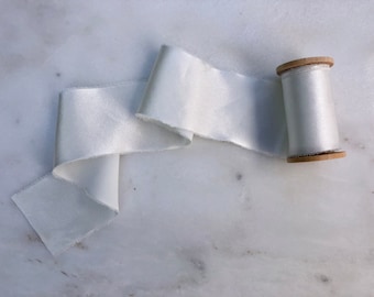 Silk Charmeuse Ribbon | White | Handmade and hand dyed: weddings, invitations, craft, gifting, wreaths, photography styling kits.