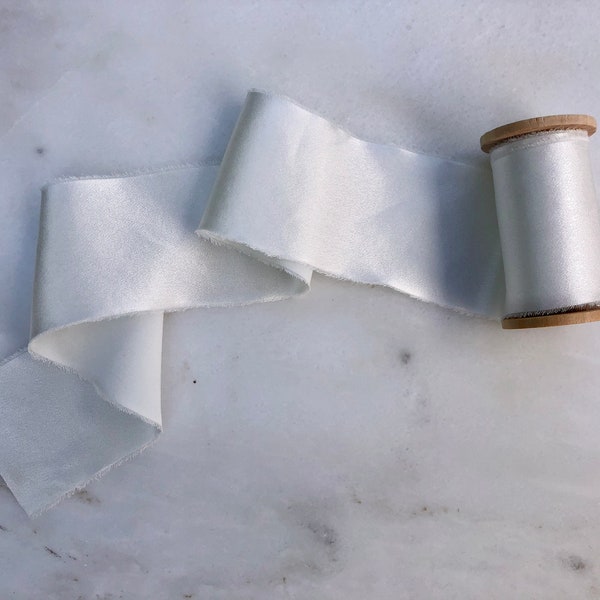 Silk Charmeuse Ribbon | White | Handmade and hand dyed: weddings, invitations, craft, gifting, wreaths, photography styling kits.