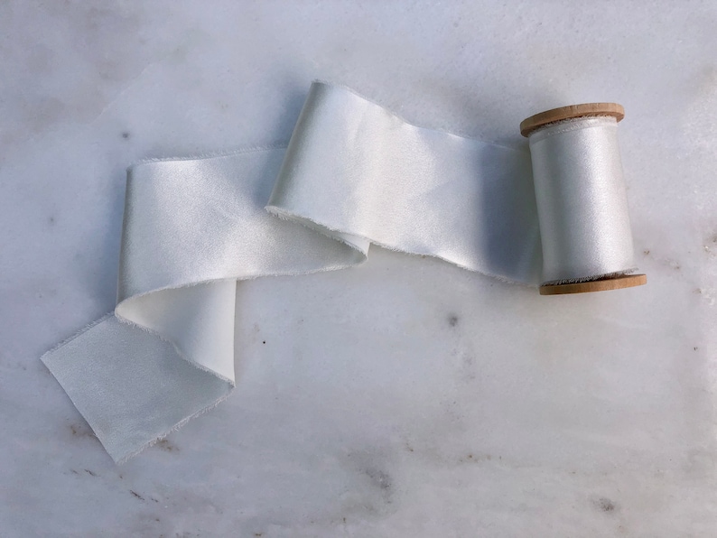 Silk Charmeuse Ribbon White Handmade and hand dyed: weddings, invitations, craft, gifting, wreaths, photography styling kits. image 1