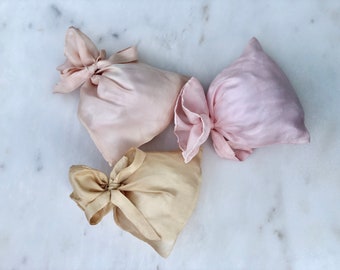 Hand Dyed Silk Gift Bags | handmade for wedding gifts, craft + flat lay styling kits | sustainable gift