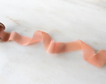 Hand dyed silk chiffon ribbon | | Coral Pink | handmade + naturally-dyed | 1 inch wide