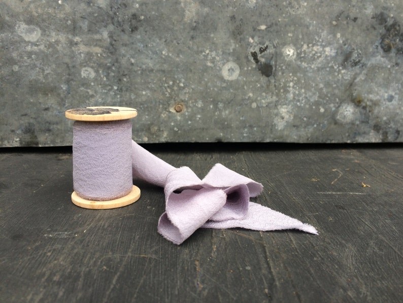 Hand dyed silk ribbon Lilac 2 wide handmade ribbon on a wooden spool image 4