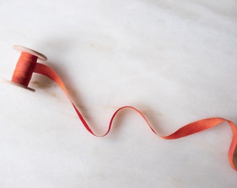 Sedona Orange Silk Ribbon: Hand-Dyed 0.5" Wedding Ribbon