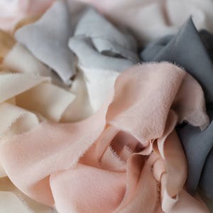 Hand Dyed Silk Chiffon Ribbon | 2&quot; wide | handmade with botanical dye and a hand frayed edge, for weddings, craft and styling kits