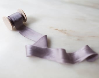 Heather, mauve silk ribbon, 1" wide, handmade + hand dyed for bridal bouquets, invitations, wreaths, wedding favours, photography + styling