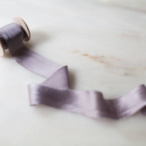 Heather, mauve silk ribbon, 1" wide, handmade + hand dyed for bridal bouquets, invitations, wreaths, wedding favours, photography + styling