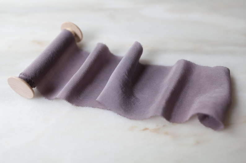 Heather, mauve silk ribbon, 2 wide handmade, hand-dyed, frayed edge for wreaths, wands, lei, wedding flowers, photography & flat lays image 3