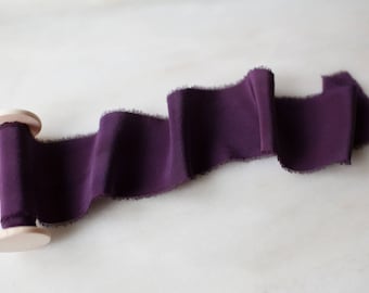 Maeve, violet silk ribbon, 2" wide | handmade + hand dyed for wedding flowers, invitations, wreaths, lei, craft, bows + flat lays