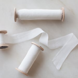 Handmade silk ribbon | White | 4" wide | raw edge ribbon for weddings, craft, wreaths + flat lay styling