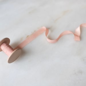 Handmade silk ribbon | Toinette blush pink | 1/2&quot; wide on a spool | hand dyed + naturally dyed for weddings, gifts + craft
