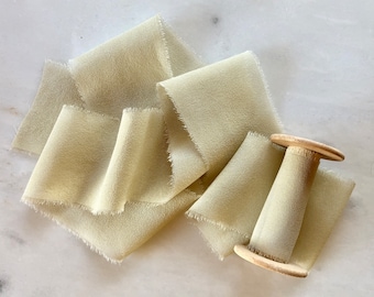 Sage, Silk Chiffon Ribbon, 2" wide | handmade + hand-dyed ribbon on a wooden spool
