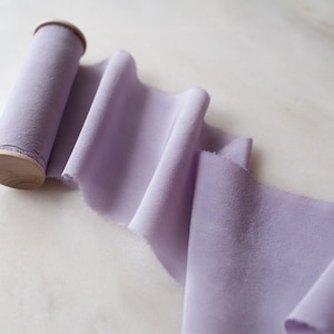 Hand dyed silk ribbon Lilac 2 wide handmade ribbon on a wooden spool image 3