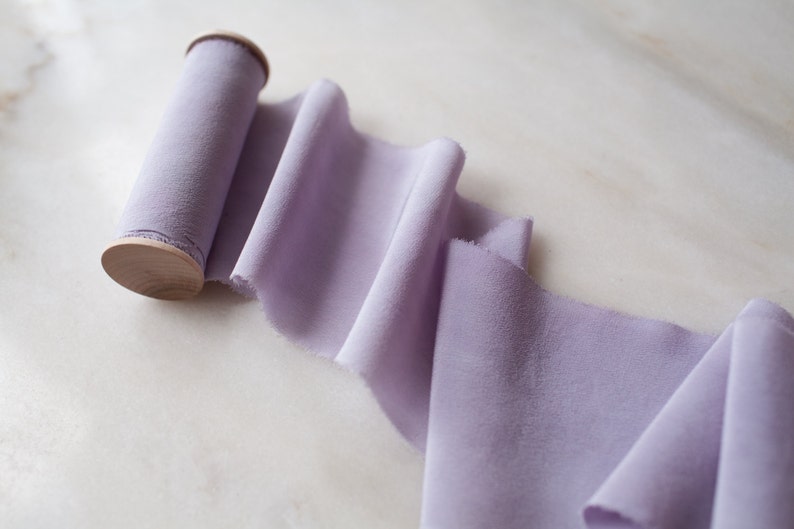 Hand dyed silk ribbon Lilac 2 wide handmade ribbon on a wooden spool image 3