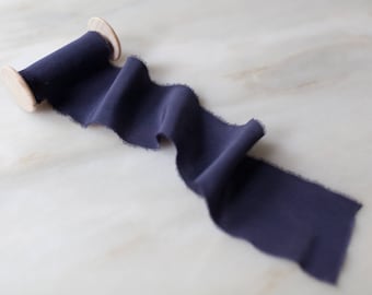Navy blue silk ribbon | 3 yard spool | 2" wide | handmade + hand dyed, for weddings, invitations, craft supply, wreaths, flat lay styling