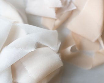 Nastro in chiffon di seta color champagne tinto a mano - 5 cm di larghezza, bouquet da sposa