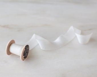 White Silk Ribbon, 1" wide | handmade, on a wooden spool | for bridal bouquet, invitations, eco wedding, photography + flat lay styling