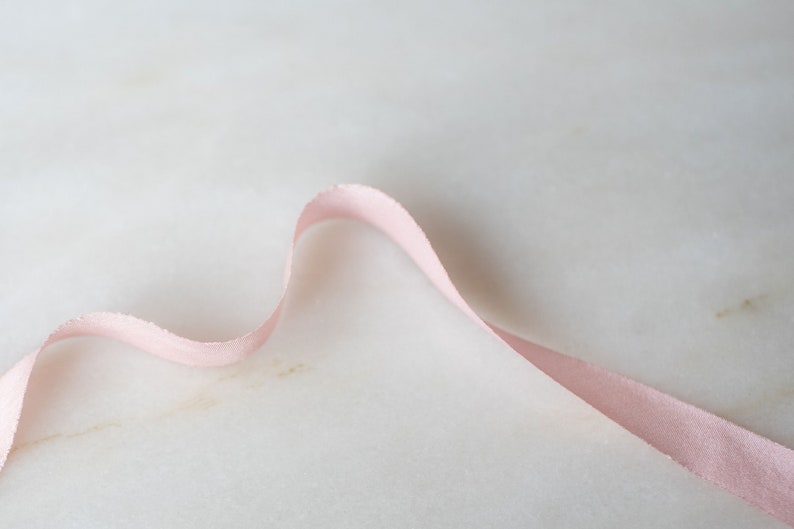 Pale Rose .5 narrow silk ribbon handmade hand dyed on a spool for wedding flowers, craft, wreaths and photography styling kits image 6