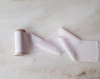 Pale Rose silk ribbon, 2" wide | handmade + hand dyed for bridal bouquets, invitations, wreaths, craft, weddings, flat lays + photography