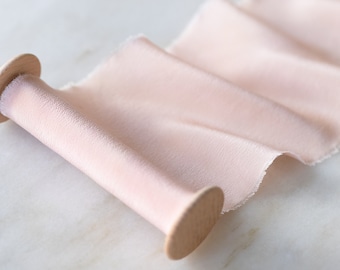 Toinette, blush silk ribbon, 4" wide | handmade + hand dyed for wedding flowers, craft, wreaths, wands, lei, bows and flat lay styling