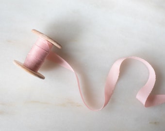 Pale Rose .5" narrow silk ribbon | handmade + hand dyed on a spool for wedding flowers, craft, wreaths and photography styling kits