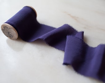 Periwinkle Silk Ribbon: 2" Hand-Dyed Ribbon with Frayed Edge