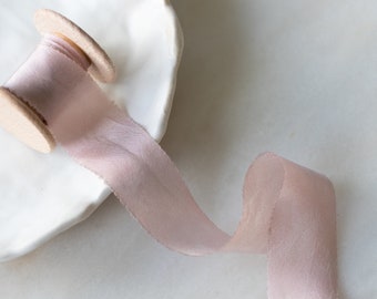 Dusty Rose Silk Ribbon | 1" Wide | Hand-Dyed Ribbon on Wooden Spool